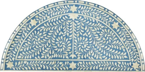 Vivienne Blue Demilune Table with Bone Inlay - Picture 3 of 5