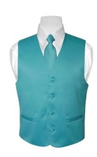 BOY'S Dress Vest  NeckTie Solid TURQUOISE AQUA BLUE Color Neck Tie Set for Suit