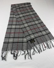 V Fraas Cashmink Plaid Scarf Gray Red Black Fringe Made In Germany Soft
