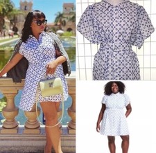 Alexis For Target Eyelet Dress Women Blue White Belted Tulip Sleev Embroidery 1X