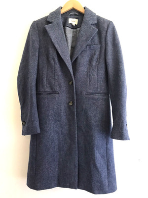NEXT Womens Wool Coat Blue Tweed Herringbone Knee-Length Sz US 6 or UK 10 Preppy
