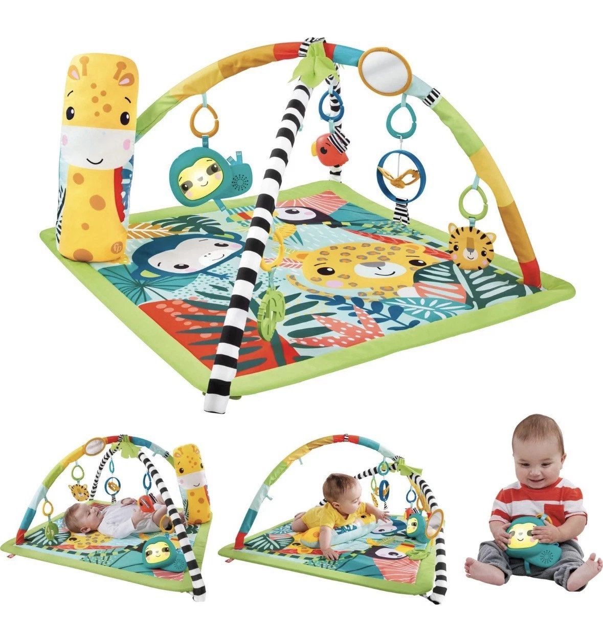 Fisher Price 3 in 1 Rainforest Baby Gym with Music Lights and Repositionable ...