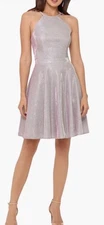 Xscape Dress Size 2 Halter Neck Metallic Pink Cocktail Prom Formal Open Back