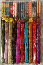 NEW in Package Lot of 10 Sets of COLORFUL CHOPSTICKS w/ FABRIC HOLDERS
