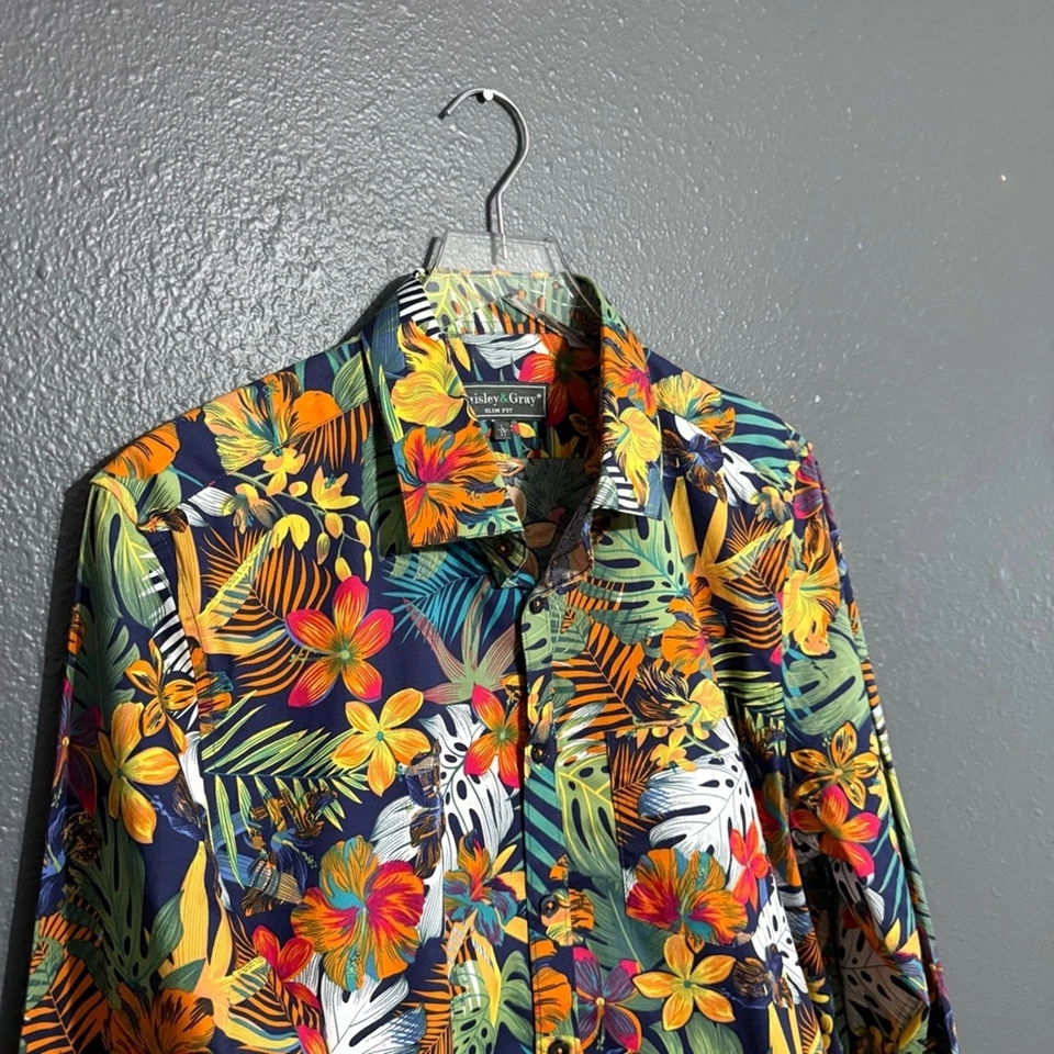 Paisley & Gris Samuel Calce Ajustado Manga Larga Floral Abotonada Talla L Foto 3 de 4