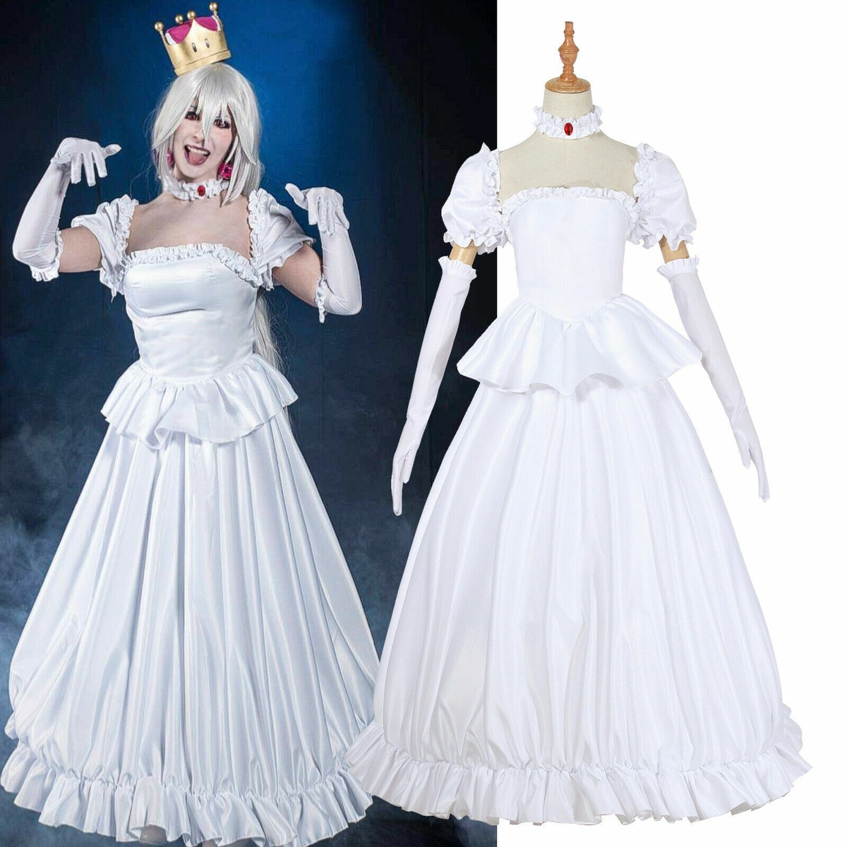 Booette Princess Teresa King Boo Cosplay Costume White Long Dress