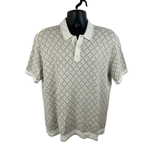 Abercrombie & Fitch Mens Knit Polo Shirt Short Sleeve Preppy Sz Large Cream Tan