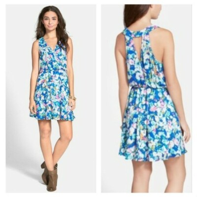 lush blue floral dress Lush Berry Pleated Sequined Mesh French Midi Dress main image 1