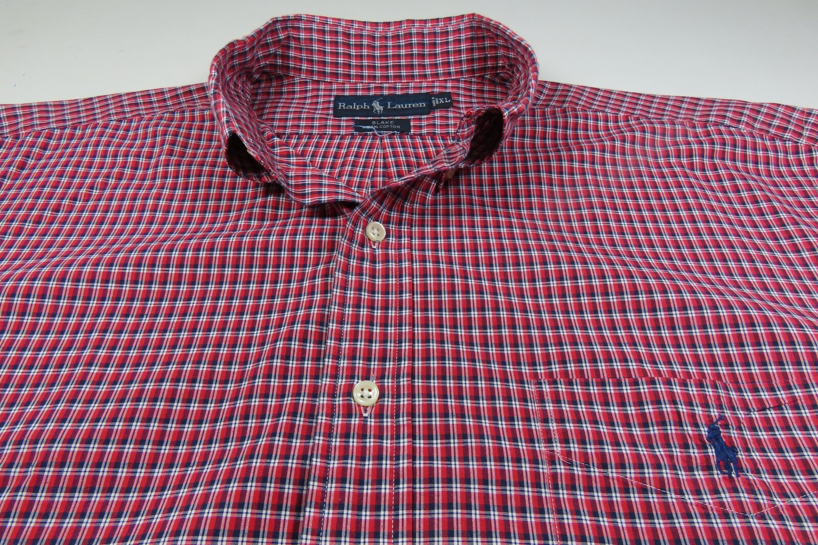 Polo Ralph Lauren Blake uomo rosso blu bianco mini check pony camicia casual XL USATA IN OTTIME CONDIZIONI