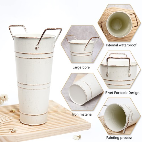 Notakia Galvanized Metal Vases Farmhouse French Flower Bucket Vases for Cut F... - Picture 8 of 9