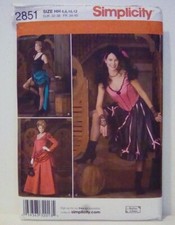 Simplicity 2851 Costumes-Adult-Size 6, 8, 10,12 Free Shipping Uncut