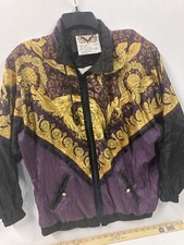 VTG 90s Nylon Emerald Gold/Purple Long Sleeve Full Zip Jacket Windbreaker Size M