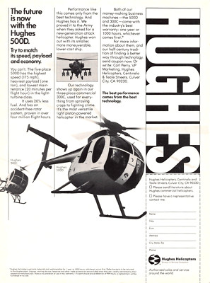Hughes Helicopters New 500D Better Speed Payload Economy Vtg Magazine Print Ad