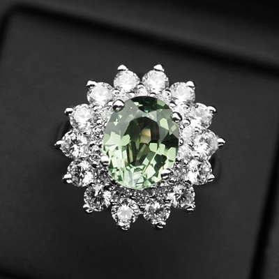 Striking Mint Green Sapphire 3.35Ct 925 Sterling Silver Handmade Rings Size 6.75
