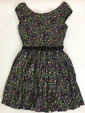 Woman's Mango Floral Flowers Dress Size M Medium Black purple sleeveless vintage