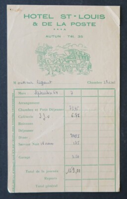 Rechnung 1964 HOTEL ST LOUIS & de la POSTE AUTUN illustriert 71