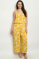 Womens Plus Size Yellow Floral Jumpsuit 3XL Wide Leg