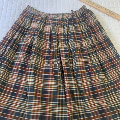 Vtg ILGWU pleated Cotton Plaid Hand Stitched Hem Skirt Button And Zipper Medium - Picture 2 of 7