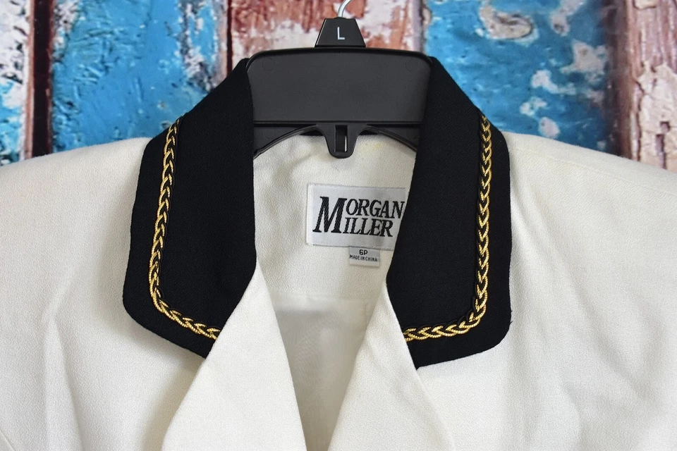 Chaqueta Blazer Para Mujer Morgan Miller Trenzada Borde Abotonada Talla 6P Blanca PRE-PROPIA Foto 3 de 4