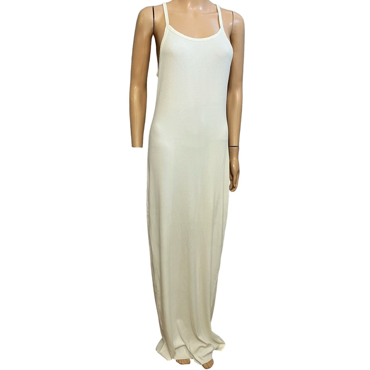Eterne Maxi Tank Dress XL Ribbed Knit Minimalist Quiet Luxury Basic Casual  Cream | eBay