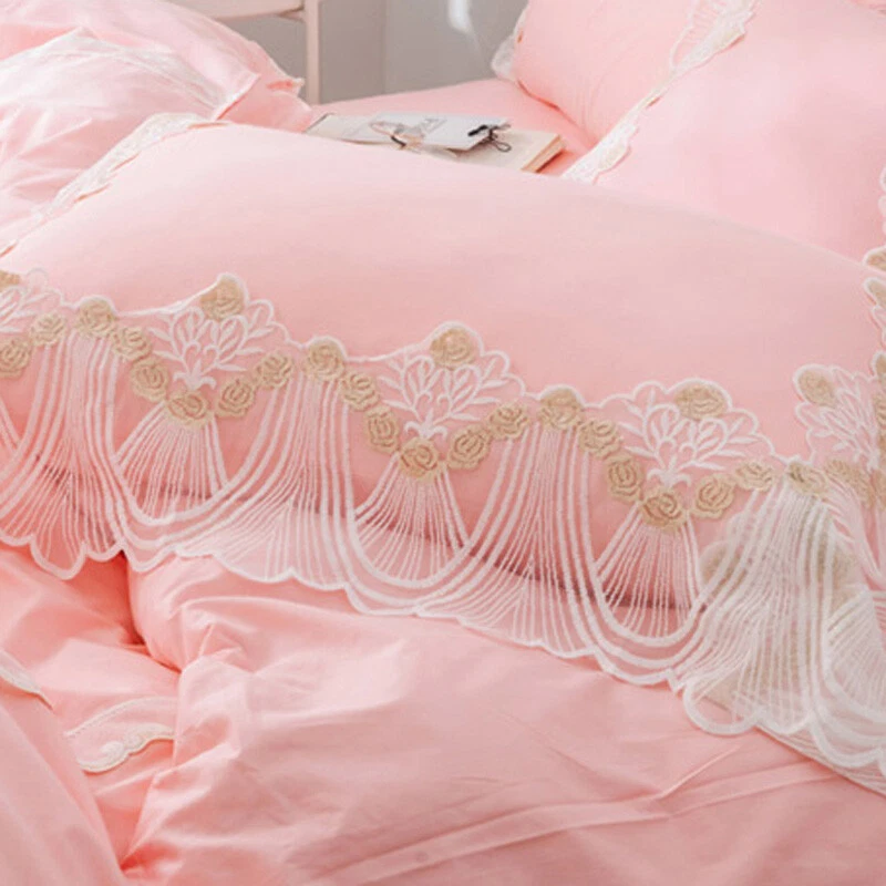 1X Lace Cotton Pillowcase Pillow Cover Living Room Bedding Embroidery Sweet Cute - Image 3 of 4