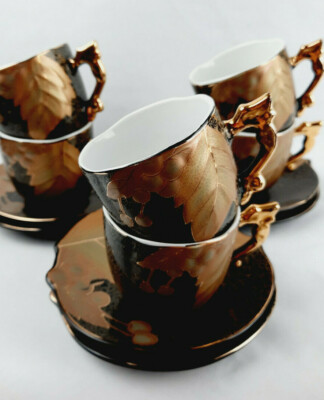 YAMASEN Japan 24 Karat Gold plated Collection Mokkaservice Fine Porcelain 6 Pers