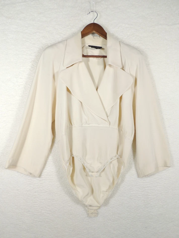 DE COLECCIÓN DONNA KARAN Nueva York 100% Seda Marfil Body Camisa Mangas Acampanadas PETITE Foto 2 de 4