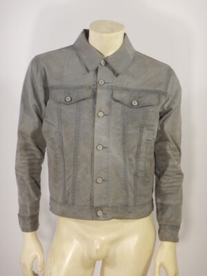 GUSTIN Grey Waxed Canvas Cotton Trucker Jacket CREASE