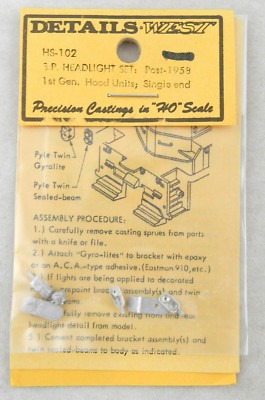 S.P. Headlight Set: Post-1958 1st Gen Hood Units; Sngl End - Details West HS-102