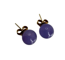 14K Yellow Gold 8mm Lavendar Jade Ball Stud Earrings