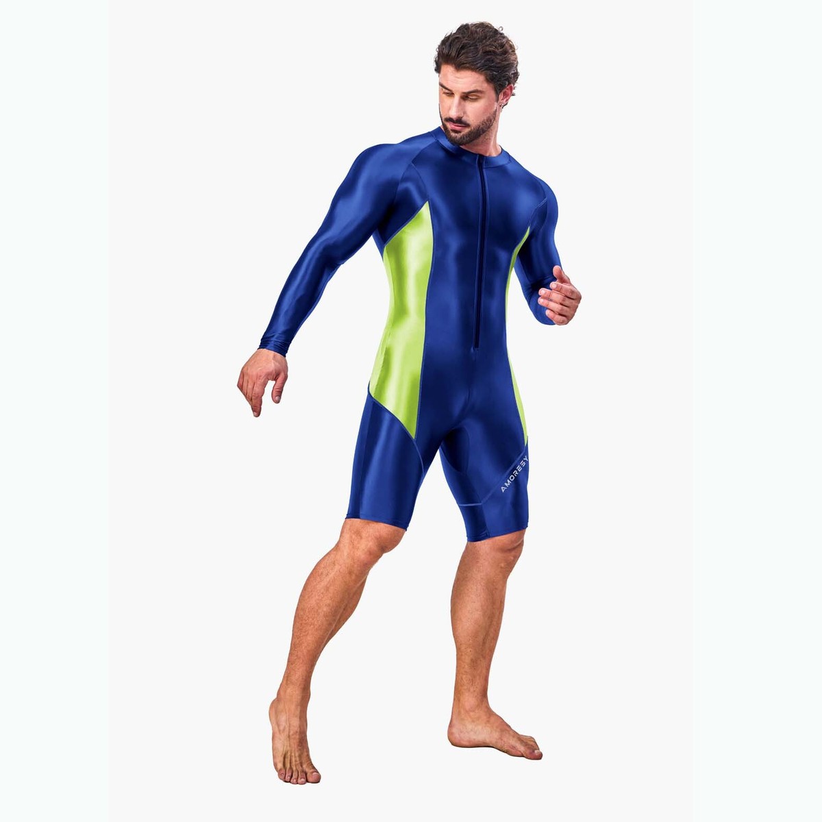 AMORESY Men's Tracksuits Jumpsuits Shiny Glossy Bodysuit Tights