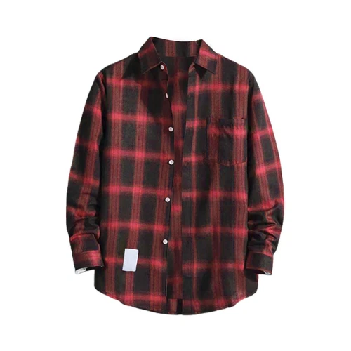 Herren Karo Tartan Revers T-Shirt Langarm Knöpfe Freizeit Slim Fit Tops Bluse - Bild 5 von 32
