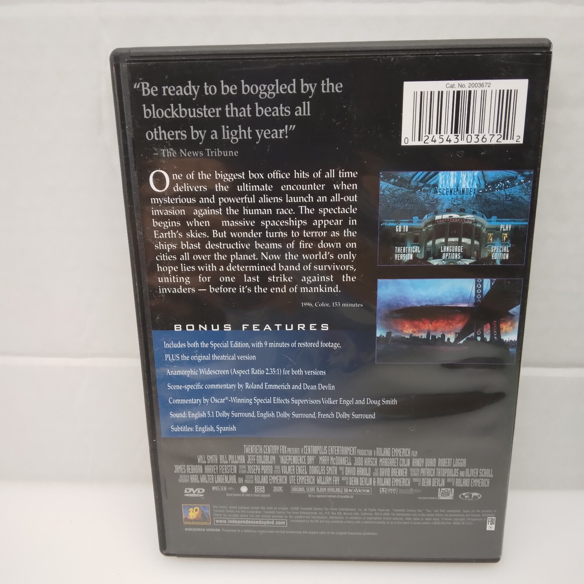 Independence Day DVD Sci-Fi Thriller Movie Will Smith Jeff