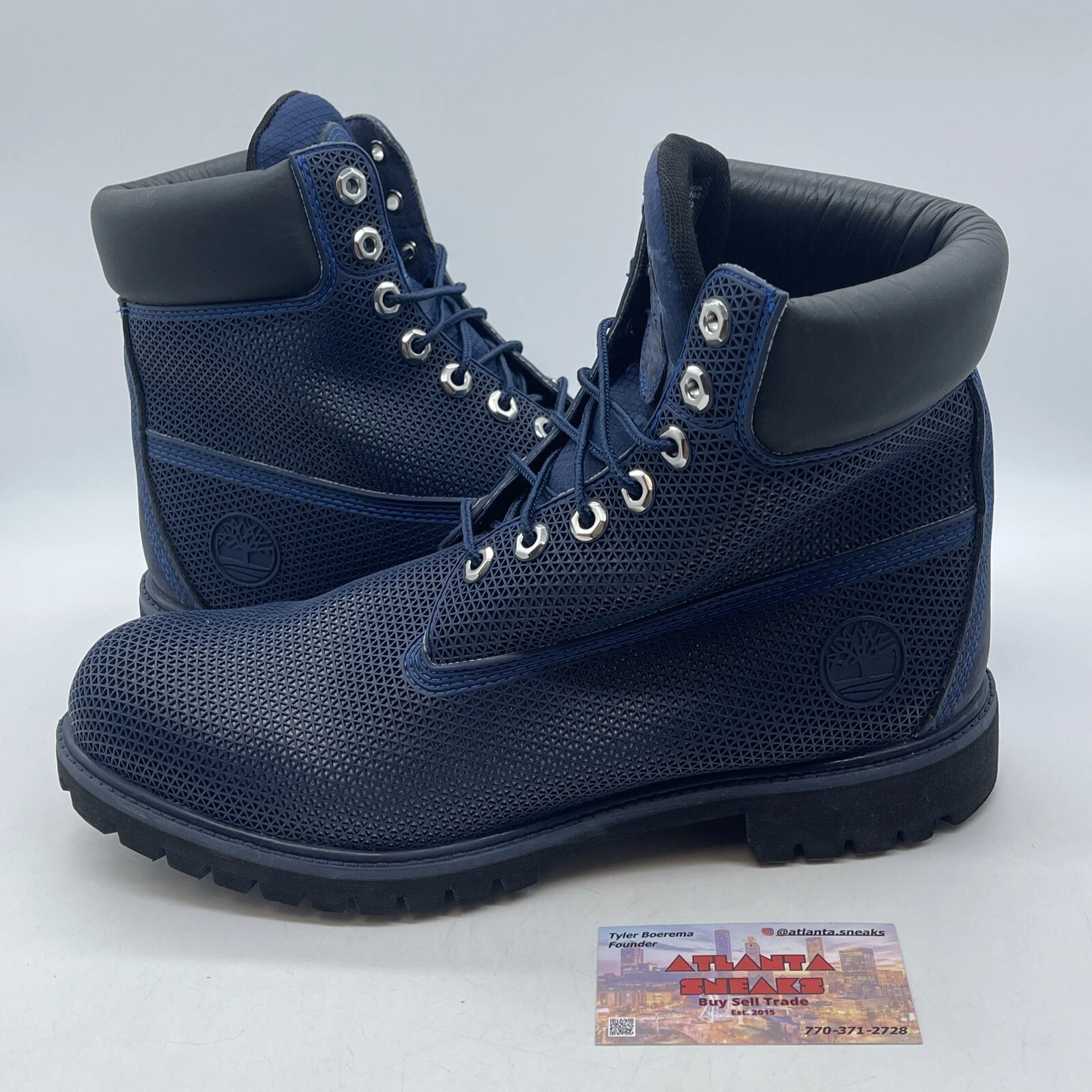 Taglia 10 5 Stivali alti stringati Timberland tessuto rete blu navy pelle blu