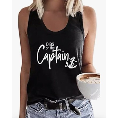 Dibs On The Captain Womens Black Tank Size Medium