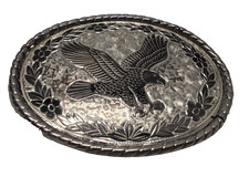 Silver Tone Belt Buckle Bald Eagle Wreath Floral Western Made USA 4.5 VTG