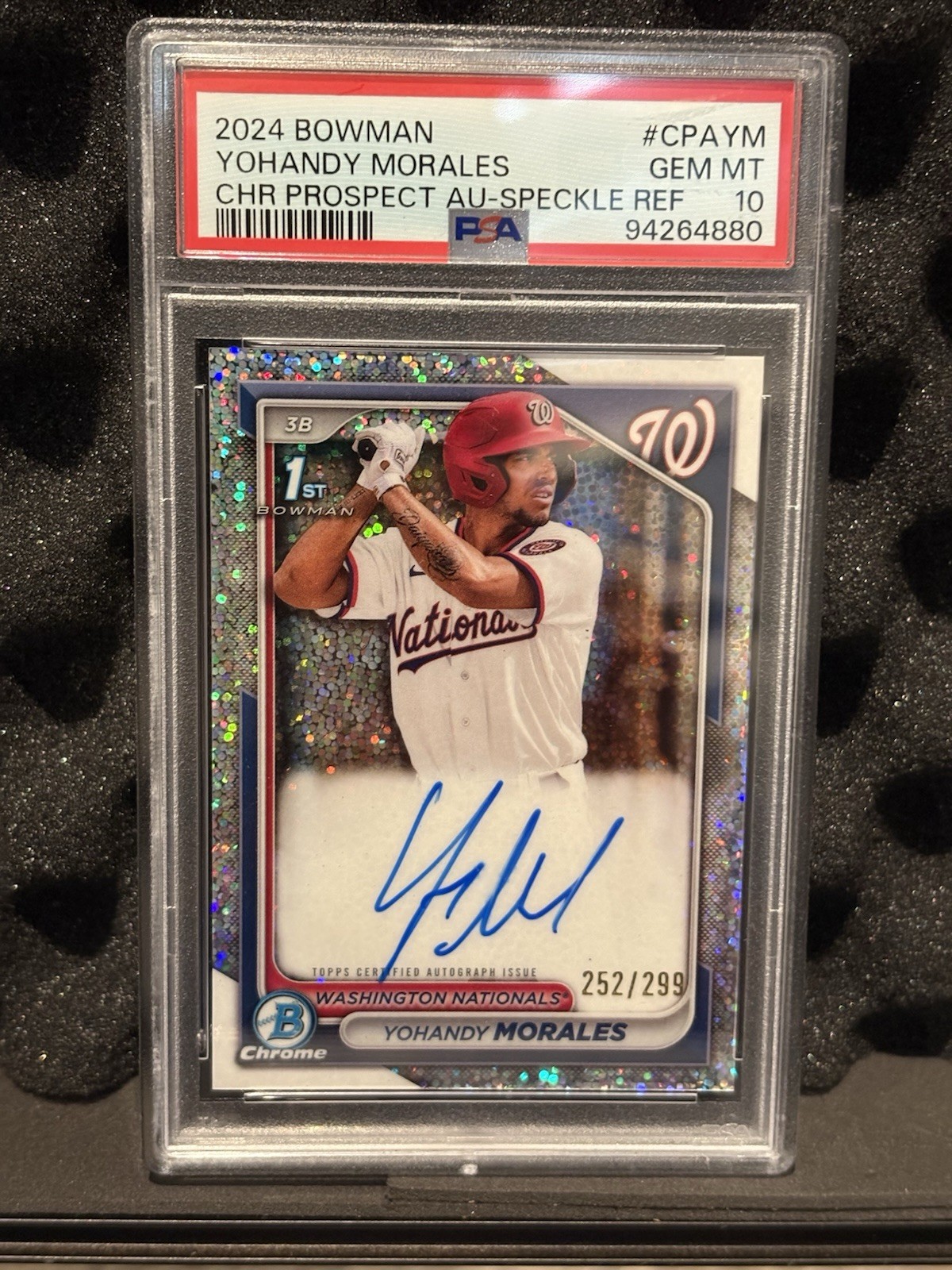 2024 Bowman Yohandy Morales Chrome 1st Prospect Auto Speckle /299 PSA 10