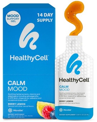 Healthycell Calm Mood Liquid Supplement Stress Cortisol Support 14 Gel Packs