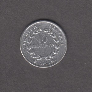 COSTA RICA 1967. 10 centimos. Аrms. Stars, volcanoes, mountains.  KM# 185.1a