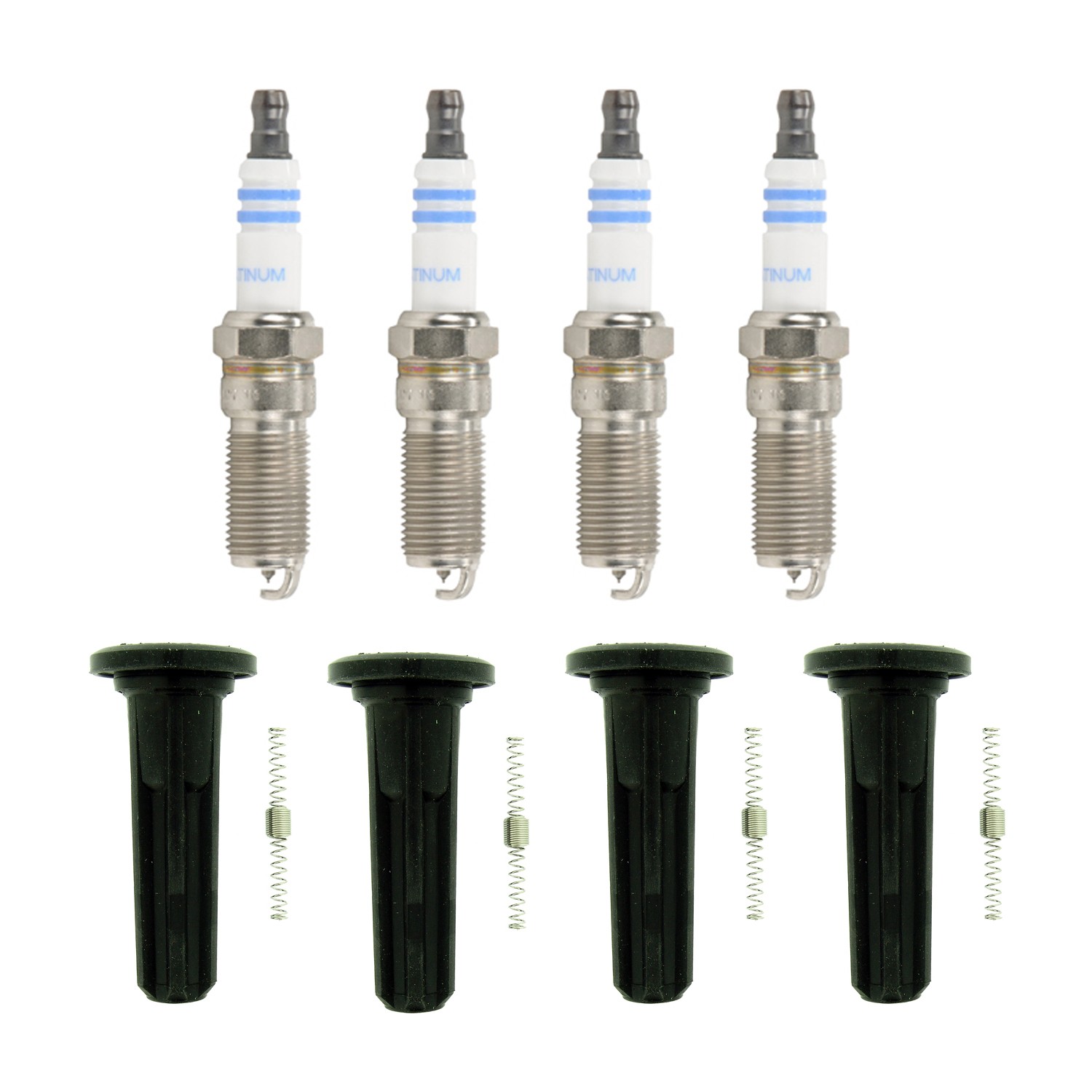 Bosch 4 Platinum Spark Plugs  NGK Coil Boots Kit for Acadia Alero ATS Aura L4