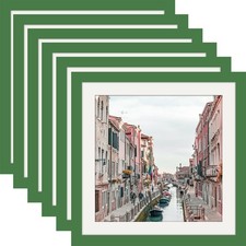 10x10 Green Wood Picture Frames 6-Pack for Wall/Table - 8x8 Matted