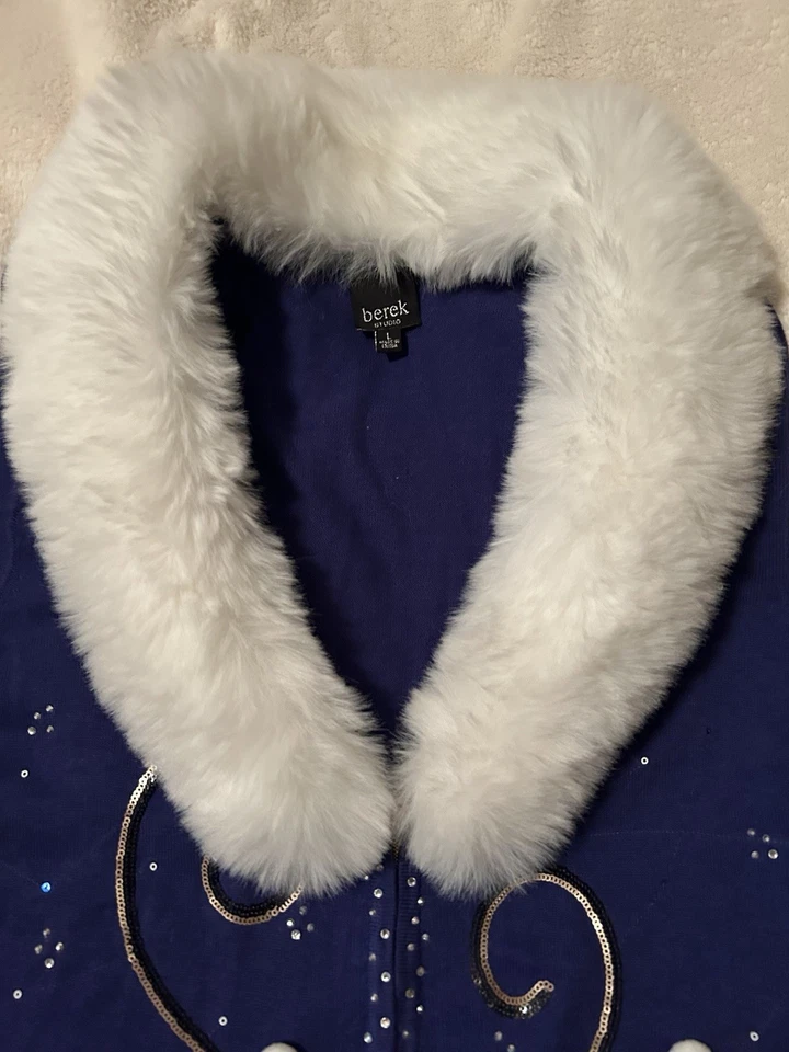 Chaleco Suéter Vintage Grande Berek Navidad Con Cuello Extraíble Blanco Imitación Piel Foto 3 de 4