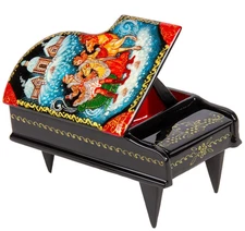 Grand Piano Jewelry Box Palekh Style Handmade Keepsake Russian Trinket Box
