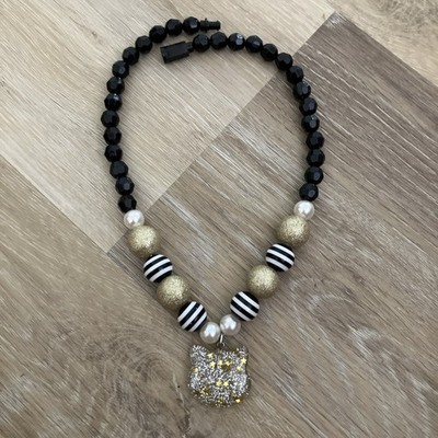 CUTE CHILDREN'S SPARKLY LUCITE CAT FACE PENDANT 18'' BEADED NECKLACE