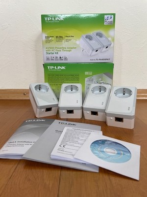 4x TP-LINK AV500 Powerline Adapter PA4010 AC Pass Through with Original Box and Manual