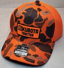 Kubota Tractor Emb. Patch Richardson 112 Trucker Hat Snapback Blaze Orange Camo