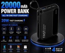 20000mAh Power Bank 20W Fast Charging Portable Charger Built-in Cables USB-C