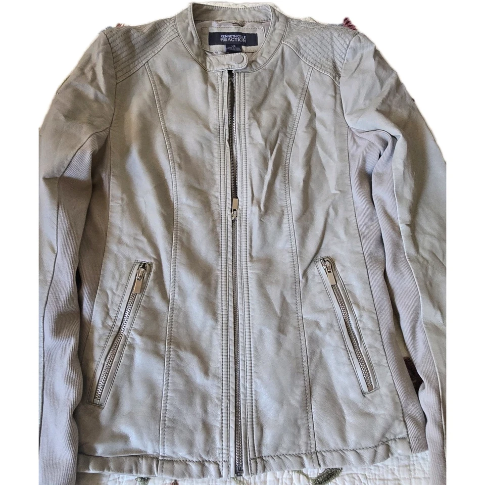 Kenneth Cole Reaction Mens Large Tan Real Leather Suede Moto Jacket FLAWS READ - Image 4 of 4