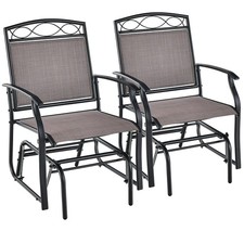 2pcs Patio Glider Set Single Swing Rocking Chair Heavy-Duty Metal Frame Outdoor