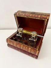 Antique Faux Leather Books Liquor Decanter Tantalus Box Set FRANCE Reproduction